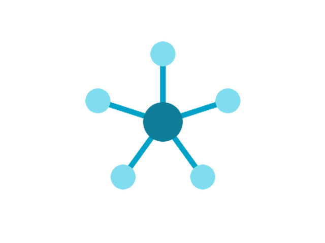 Abstract mark: a central hub linked to five nodes