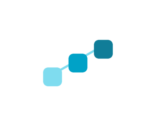 Abstract mark: three tiles ascending along a line