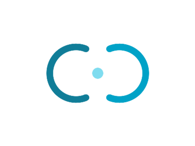 Abstract mark: two arcs interlocking around a centre point